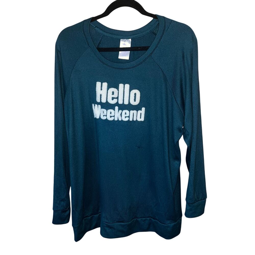 5/$25 Girls Green Long Sleeve Hello Weekend Pajama Top Size 16/18